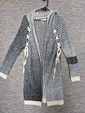 Kloth & Clover Hooded Knit Braided Cardigan Sweater Womens Size S/M Gray